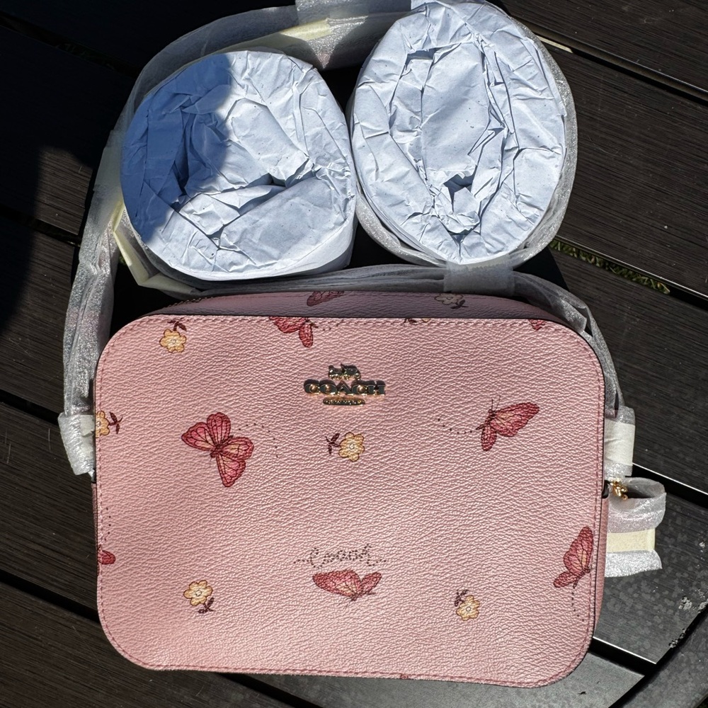 Coach Pink Butterfly whimsical cross body Bag and clutch